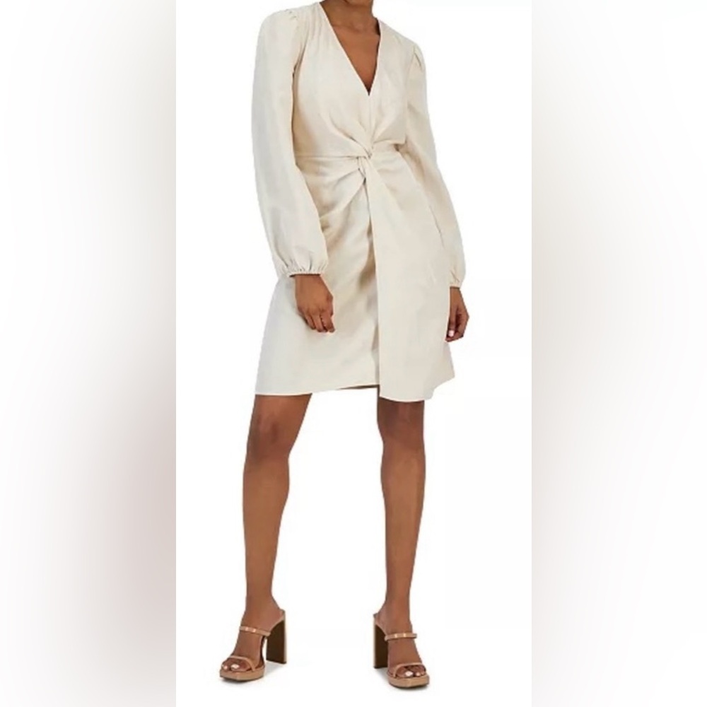 INC International Concepts Linen Twist-Front Midi Dress